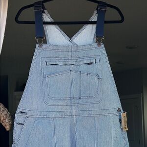 Duluth Trading Co Blue and White Striped Overalls